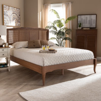 Baxton Studio MG97132-Ash Walnut Rattan-Full Marieke Vintage French Inspired Ash Wanut Finished Wood and Synthetic Rattan Full Size Platform Bed